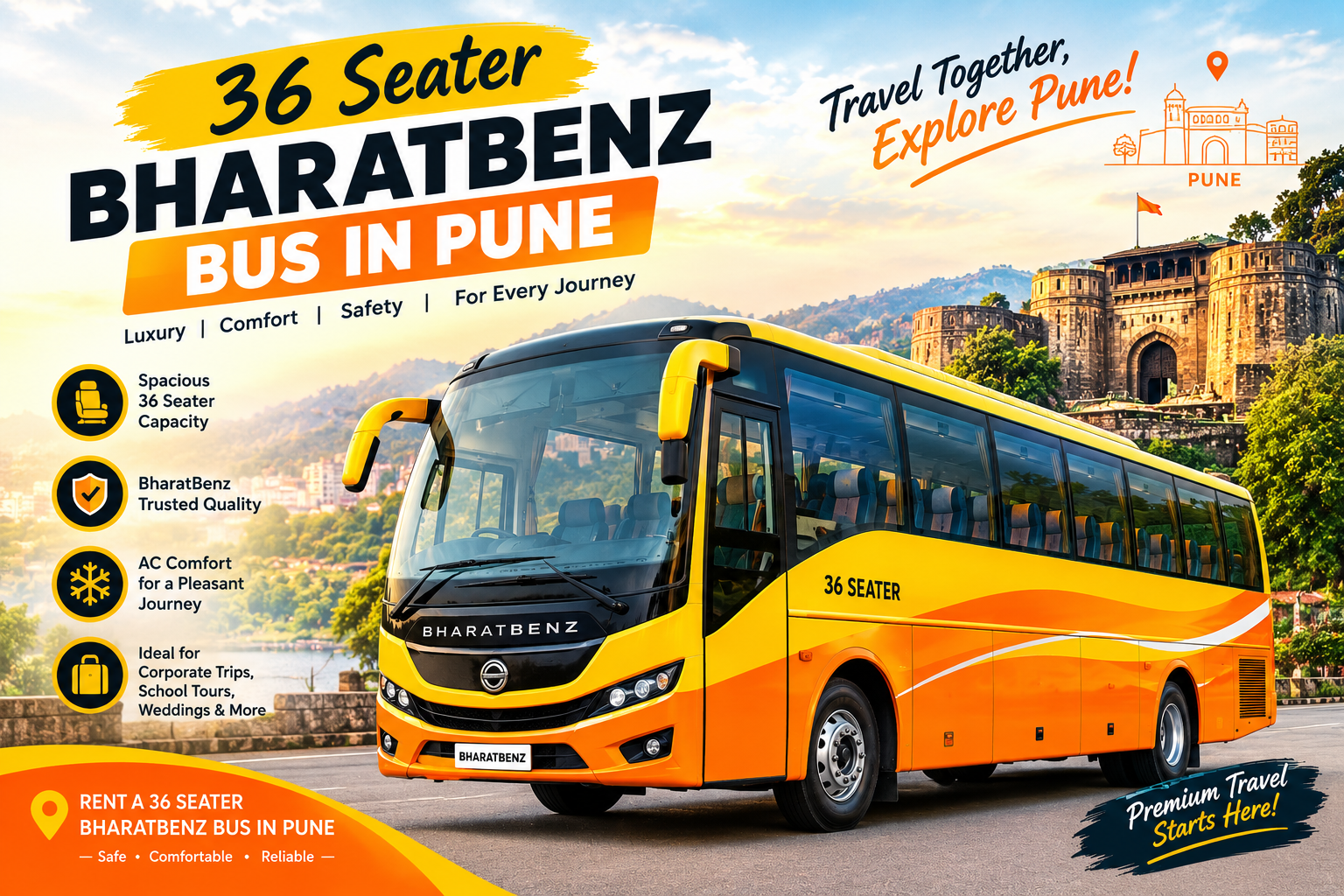 36 seater BharatBenz AC bus in Pune